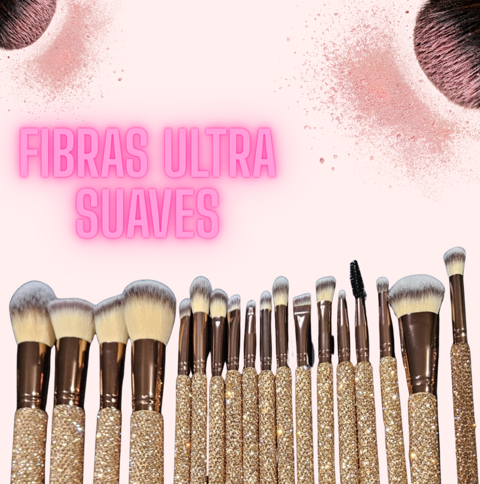 Brochas de maquillaje con diamantes coloridos y elegantes 18 piezas