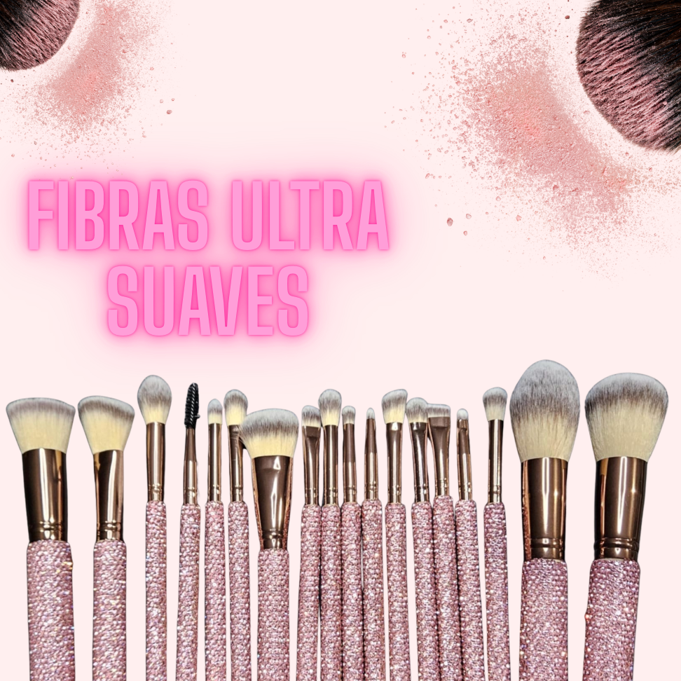 Brochas de maquillaje con diamantes coloridos y elegantes 18 piezas