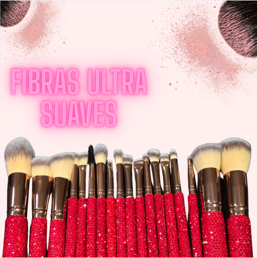 Brochas de maquillaje con diamantes coloridos y elegantes 18 piezas