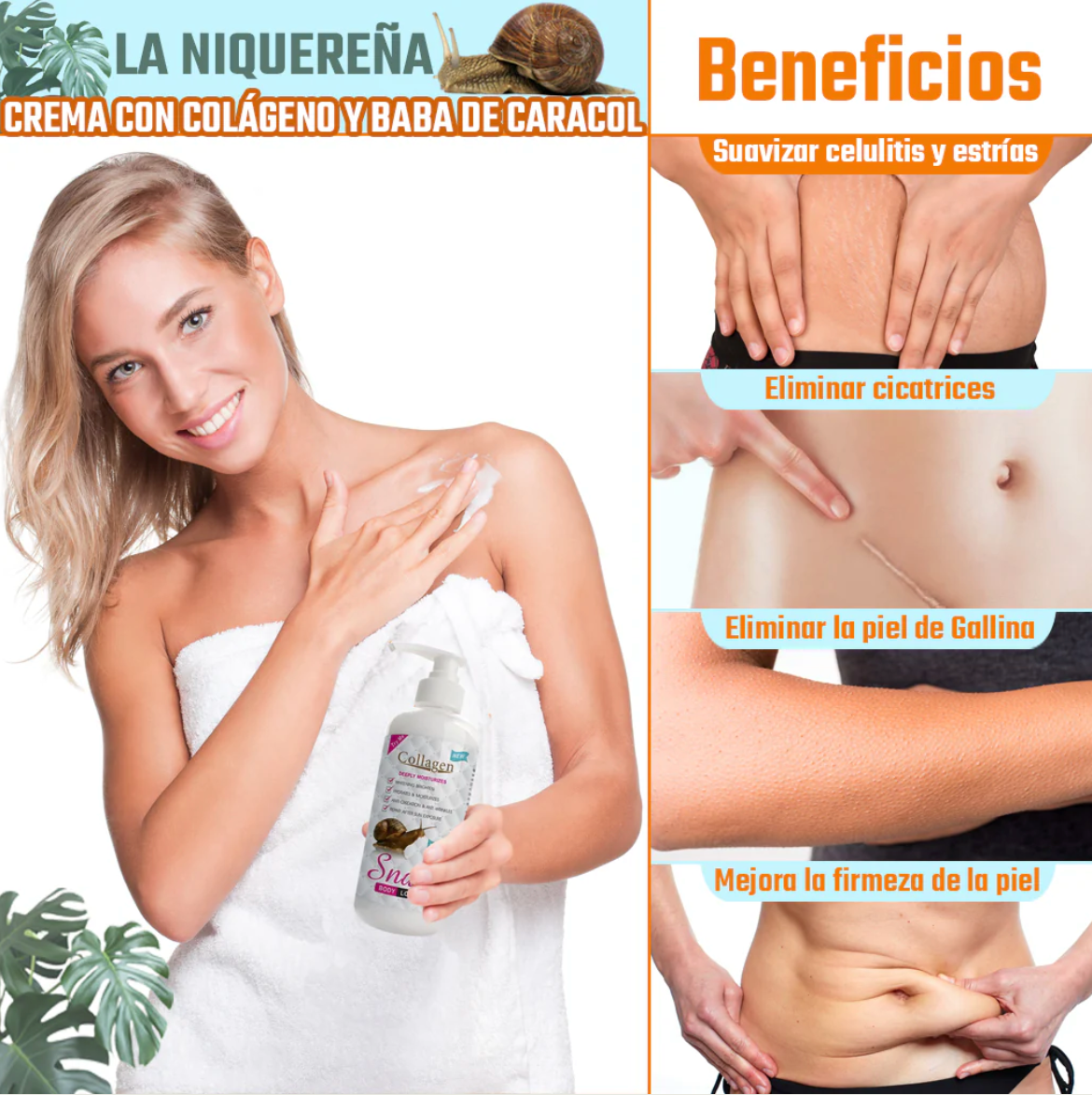 Crema corporal con colágeno y baba de caracol