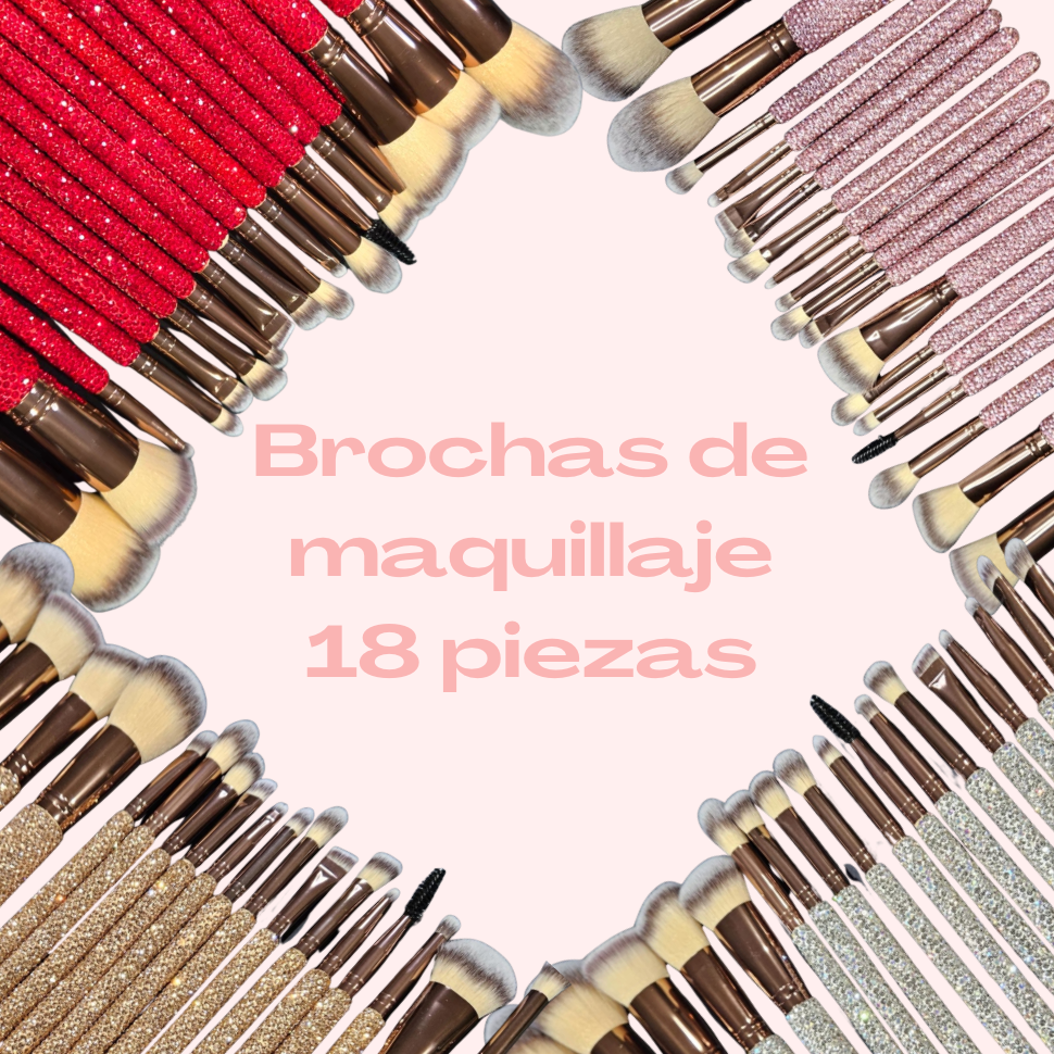 Brochas de maquillaje con diamantes coloridos y elegantes 18 piezas