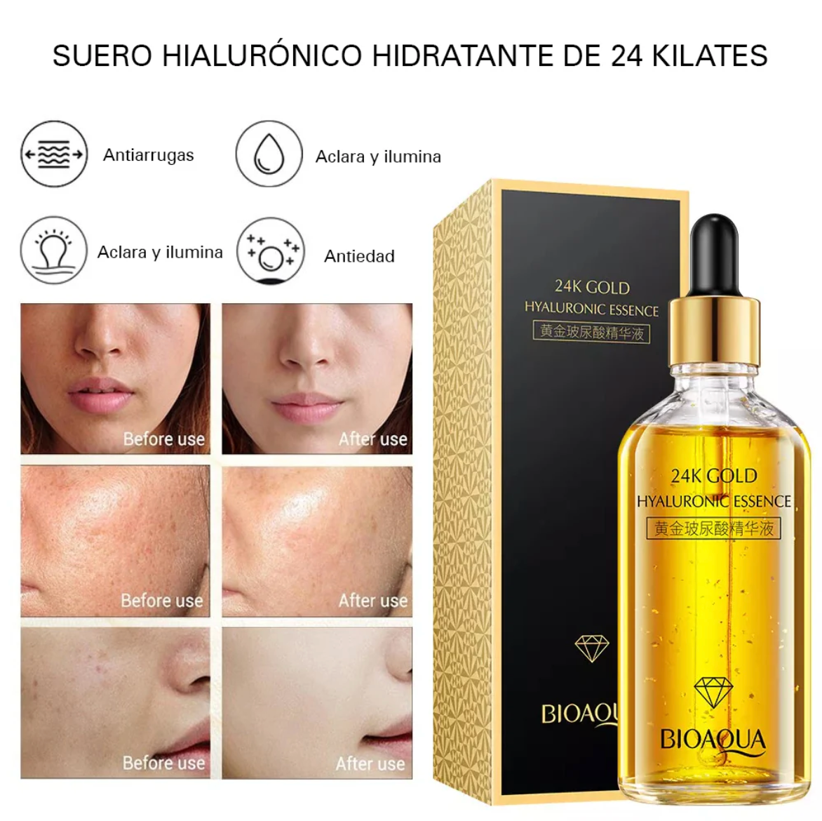 Suero Facial de 24 quilates y ácido hialurónico