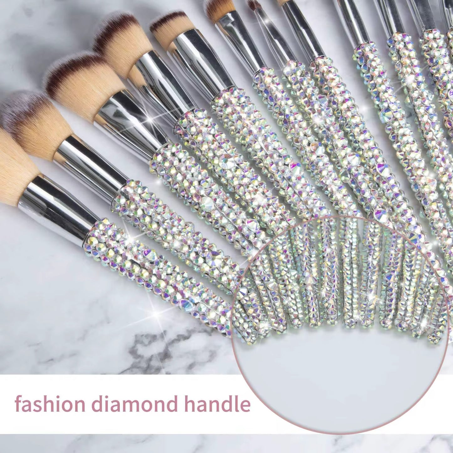 Brochas de maquillaje con diamantes coloridos y elegantes 18 piezas