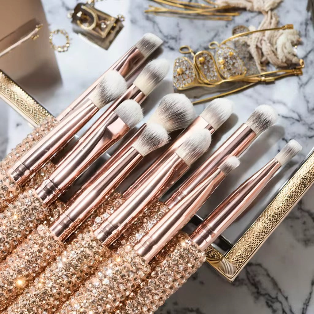 Brochas de maquillaje con diamantes coloridos y elegantes 18 piezas